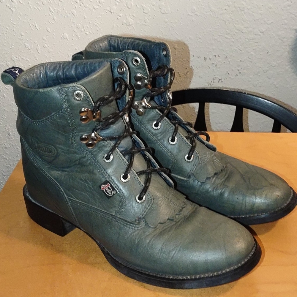 Justin George Strait Green Lace-up Boots